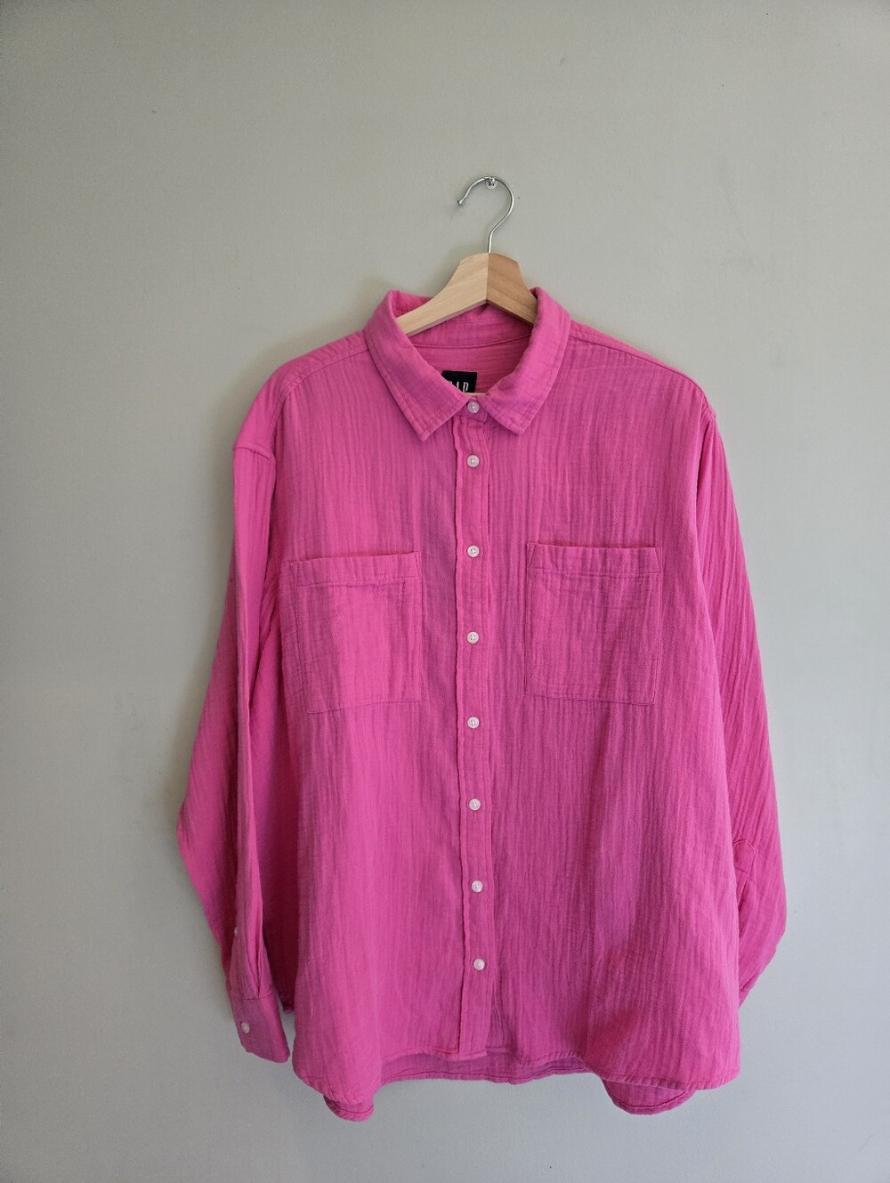 GAP Barbie Pink Oversized Button Down Coastal Grandmother Preppy NWT L Riviera